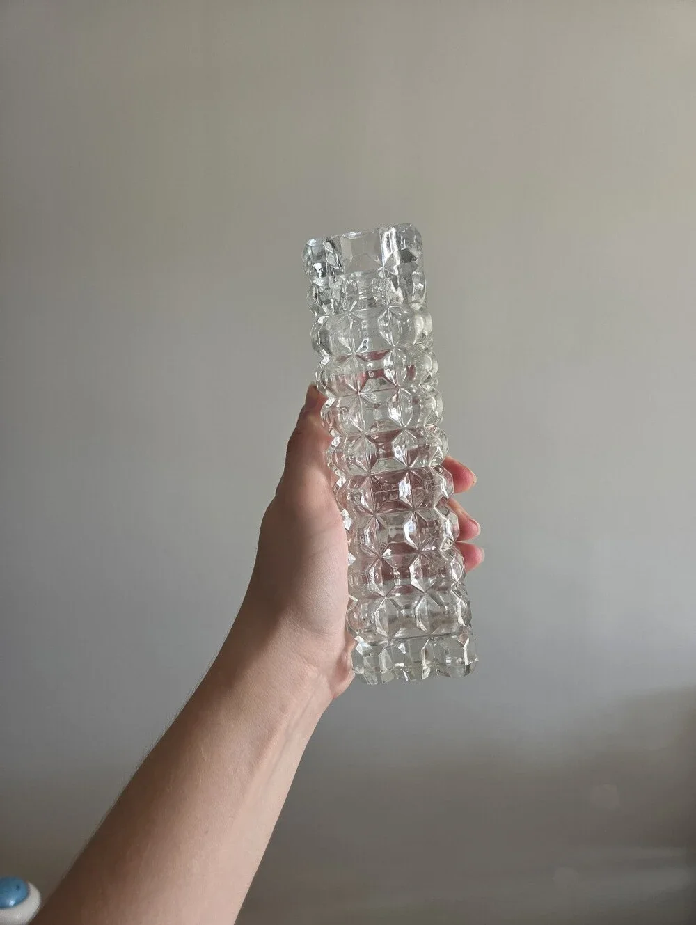 Vintage Hungarian Crystal Bud Vase 3D Checkered Pattern Heavy Clear Glass